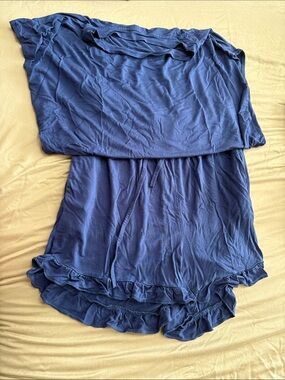 Navy Blue Ruffle Hem two piece pj set